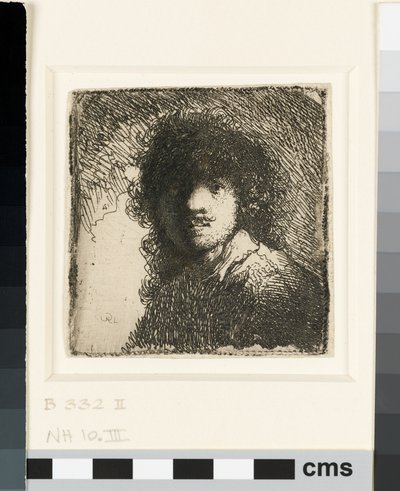 自画像裸頭：バスト、1629年頃（エッチング） 作： Rembrandt van Rijn