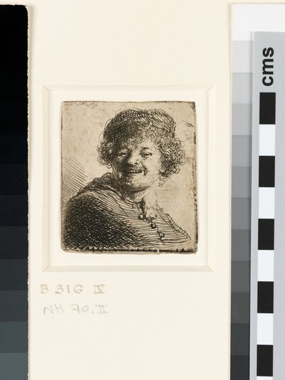 帽子をかぶった自画像：笑う 作： Rembrandt van Rijn