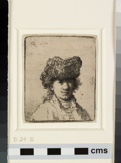 毛皮の帽子の自画像 作： Rembrandt van Rijn