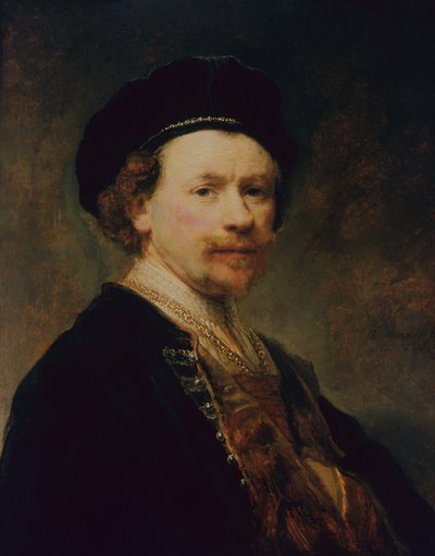 自画像、c.1636-8（パネルに油彩） 作： Rembrandt Harmensz. van Rijn
