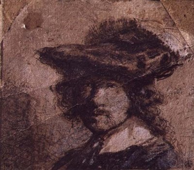 麦わら帽子と白襟の自画像 作： Rembrandt Harmensz. van Rijn