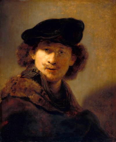 ベルベットキャップ付きの自画像 作： Rembrandt van Rijn