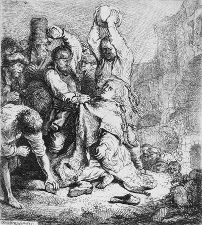 聖ステバノの石打ち（紙にペンとインク） 作： Rembrandt van Rijn