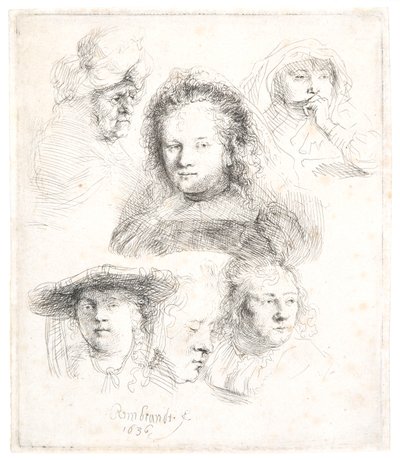 サスキアらの頭部研究 作： Rembrandt Harmensz. van Rijn