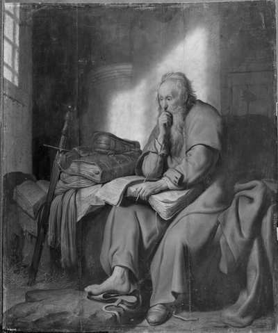 獄中の使徒パウロ」（油彩・キャンバス）（モノクロ写真 作： Rembrandt van Rijn