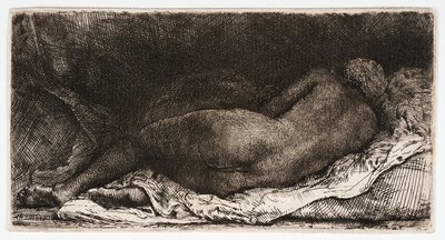裸の女、風に尻を向けて眠る、 作： Rembrandt Harmensz. van Rijn