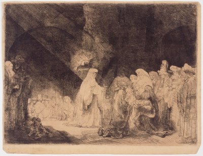 神殿の贈呈》1639年頃（エッチング、ドライポイント） 作： Rembrandt Harmensz. van Rijn
