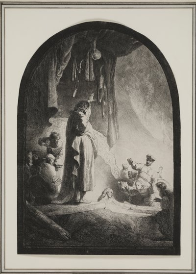 ラザロの育成：より大きなプレート、c.1632（エッチング） 作： Rembrandt van Rijn