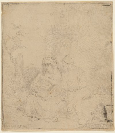エジプトへの逃避行の休息: 軽くエッチング 作： Rembrandt Harmensz. van Rijn