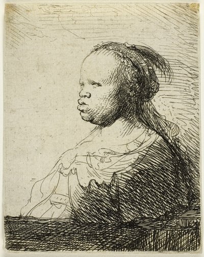 白いネグレス、1630年頃（紙にエッチング） 作： Rembrandt Harmensz. van Rijn