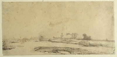 水と草原と農場（紙にペン＆インク 作： Rembrandt Harmensz. van Rijn
