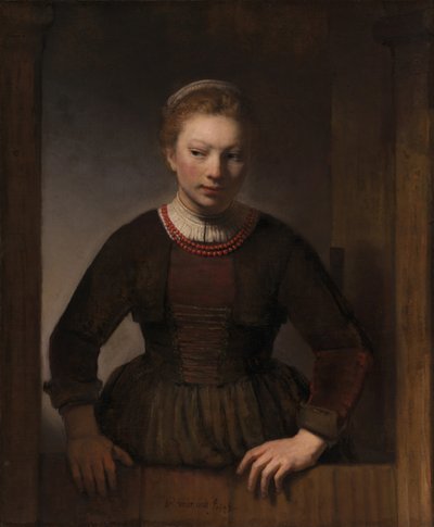 開いた半ドアの若い女性、1645 作： Rembrandt Harmensz van Rijn