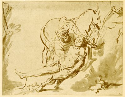 負傷者を調べる善きサマリア人 作： Rembrandt van Rijn