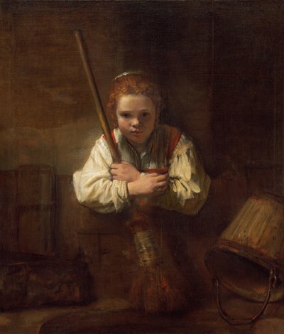 ほうきを持った少女、おそらく 16461648 年に始まり、1651 年に完成 作： Rembrandt Workshop