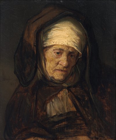 年老いた女性の頭 作： Rembrandt Workshop