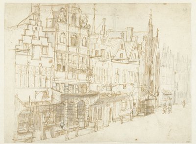 都市の家並みの眺め 作： Rembrandt van Rijn (school of)