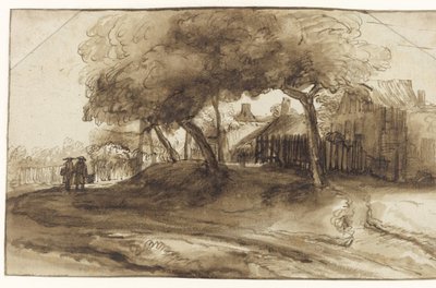 堤防の家屋と樹木 作： Rembrandt van Rijn (school of)