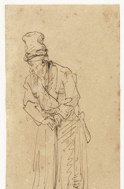 棒に寄りかかる老人 作： Rembrandt van Rijn (school of)