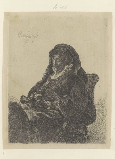 黒い手袋をしたレンブラントの未亡人の母親 Requeil de quatre-vingt-cinq estampes originales (シリーズタイトル) 作： Rembrandt van Rijn (school of)