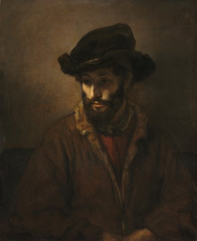 帽子をかぶったひげを生やした男 作： Rembrandt van Rijn