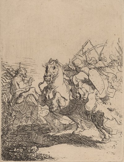 騎兵の戦い、c。 1632年。 作： Rembrandt van Rijn