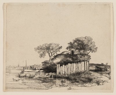 白いペリングのあるコテージ 作： Rembrandt van Rijn