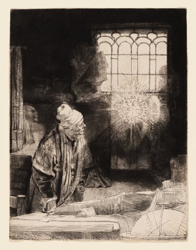 彼の研究の学者 (ファウスト) 作： Rembrandt van Rijn