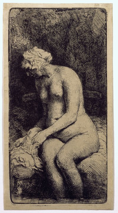 小川で足湯をする女 作： Rembrandt van Rijn