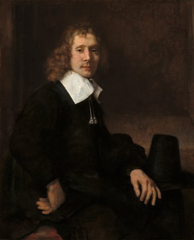 テーブルに座っている若い男、おそらくGovaert Flinck、c。 1660年。 作： Rembrandt van Rijn