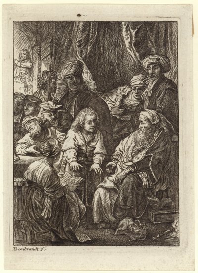座っている老人の周りに群衆が集まった 作： Rembrandt van Rijn