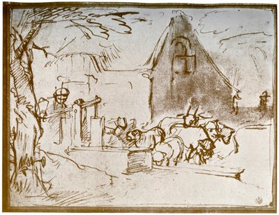 1913年の農場のシーン。 作： Rembrandt van Rijn