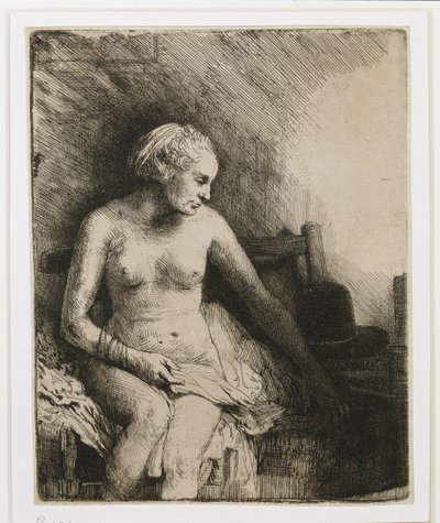 浴室で帽子をかぶった女性、1658年 作： Rembrandt van Rijn