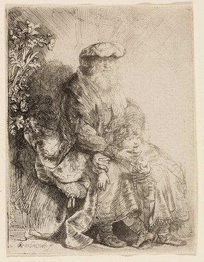 イサクを愛撫するアブラハム 作： Rembrandt van Rijn