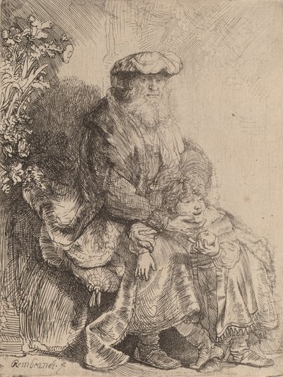 アイザックを愛撫するアブラハム、c。 1637年。 作： Rembrandt van Rijn