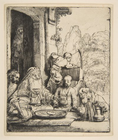 アブラハムが天使を楽しませる、1656年。 作： Rembrandt van Rijn