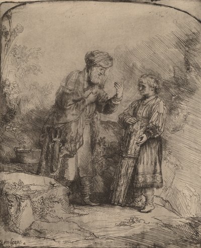 アブラハムとイサク、1645 年。 作： Rembrandt van Rijn