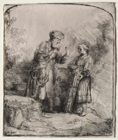 アブラハムとアイザック、1645。 作： Rembrandt van Rijn