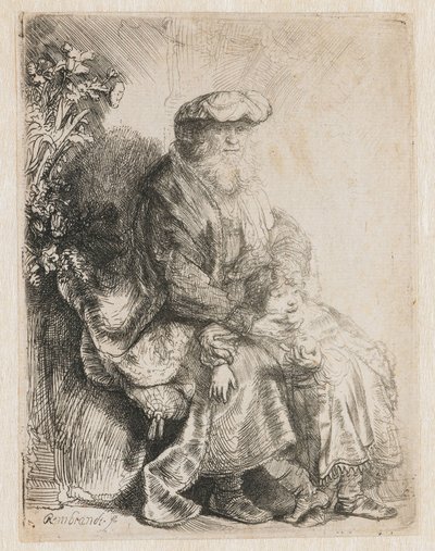 イサクを愛撫するアブラハム ベンジャミンを愛撫するジェイコブ 作： Rembrandt van Rijn