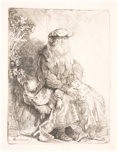 イサクを愛撫するアブラハム 作： Rembrandt van Rijn