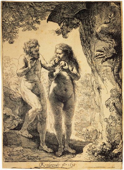 アダムとイブ、1638。 作： Rembrandt van Rijn