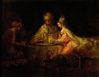 アハシュエロス（クセルクセス）、ハマンとエステル、1660年頃 作： Rembrandt van Rijn