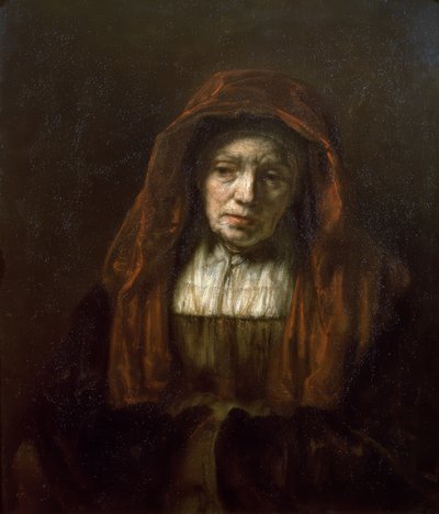 スカーフを身に着けている老婆 作： Rembrandt van Rijn