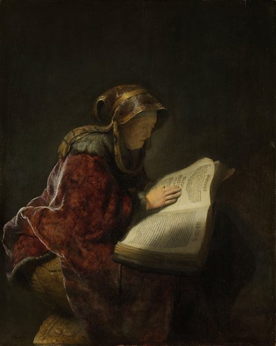 老女の読書、おそらく預言者ハンナ、1631年 作： Rembrandt van Rijn