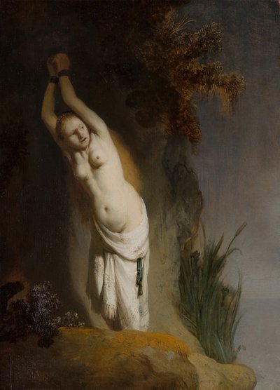 岩に鎖でつながれたアンドロメダ、1630年頃。 作： Rembrandt van Rijn
