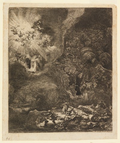 羊飼いに現れる天使 作： Rembrandt van Rijn