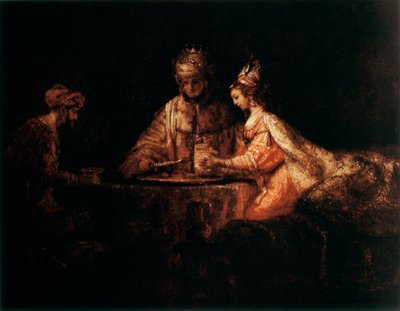 アシュエルス、ハマンとエステル、1660 作： Rembrandt van Rijn