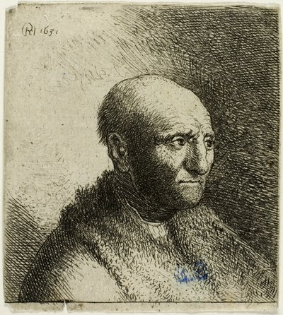 毛皮のマントのハゲ男: バスト 作： Rembrandt van Rijn
