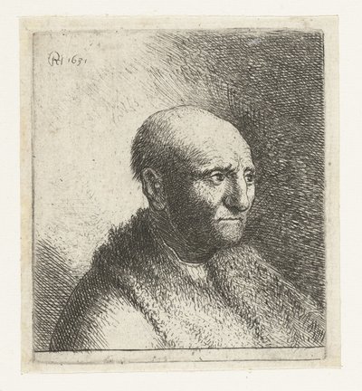 毛皮のマントのハゲ男: バスト 作： Rembrandt van Rijn