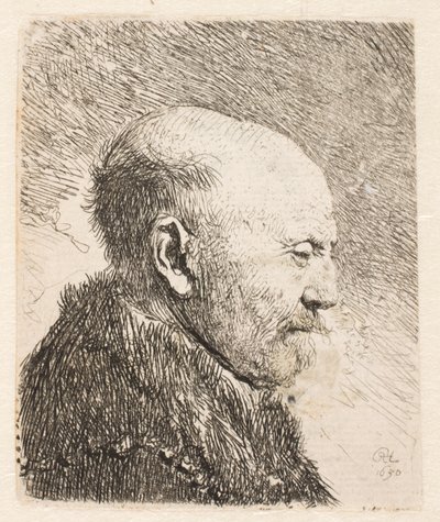 横顔のハゲ男（レンブラントの父親？） 作： Rembrandt van Rijn