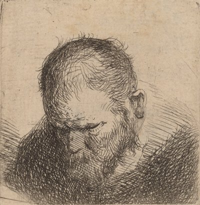 見下ろしているひげを生やした男、おそらく1631年。 作： Rembrandt van Rijn